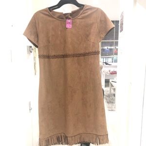 Crescent Faux Suede Brown Fringe Dress
